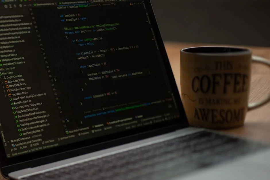 A modern computer screen displaying web design work, showcasing creative visuals in a workspace.
